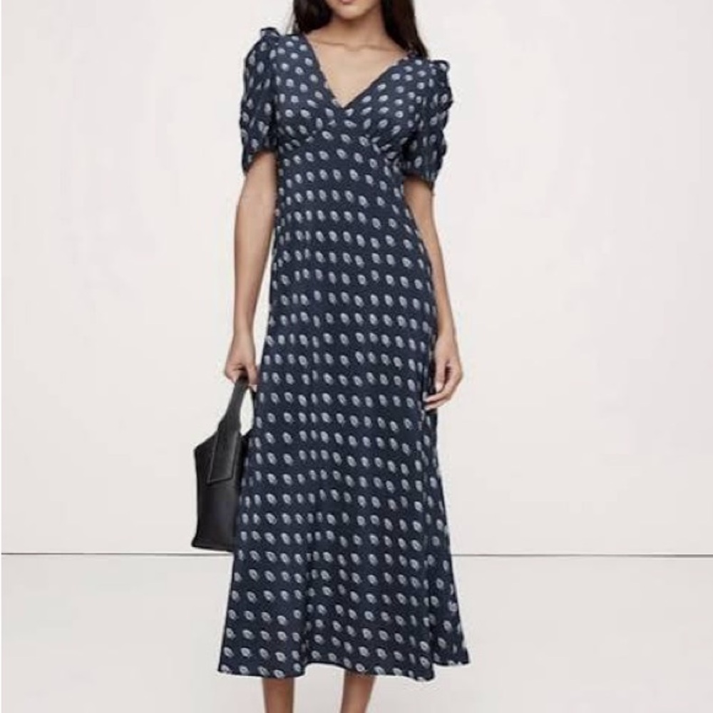Banana Republic 100% Silk Navy Blue Midi Dress